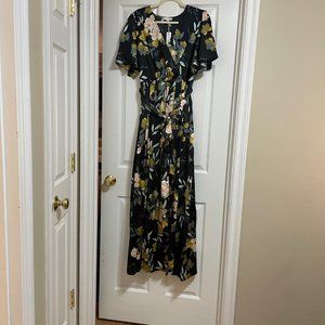 Baltic Born - Sicily Satin Maxi Dress | Black Floral - Size L